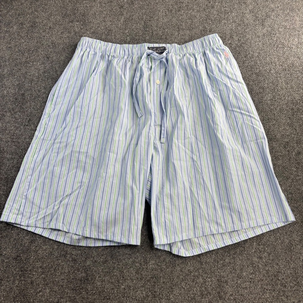 Polo Ralph Lauren Sleep Shorts Mens L Blue Green Striped Cotton Pajama Lounge